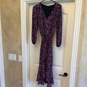 Floral high-low Midi Dress - Navy with Pink Print j crew size 8